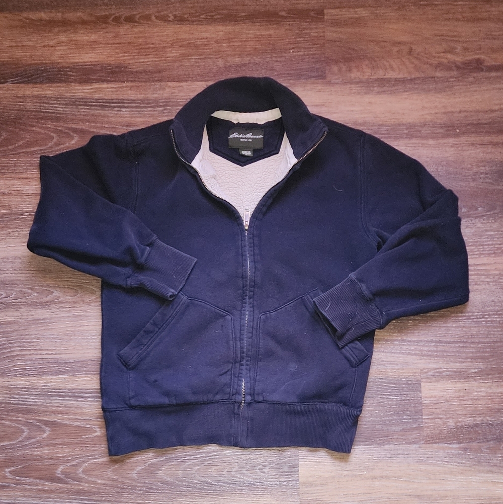 Eddie Bauer Men's Sherpa Lined Navy Vintage Zip-up Jacket Sz M
